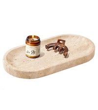 Natural Oval Travertine Vanity Tray 11.8 x 5.9inches, Beige Marble Stone Tray...