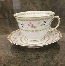Tea / Coffee cup and saucer Artois Green Limoges Porcelain Bernardaud