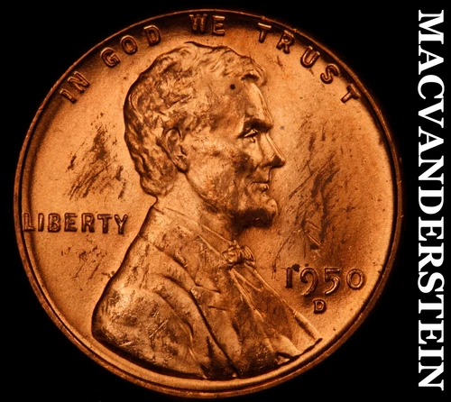 1950-D Lincoln Wheat Cent- Red- Choice Gem Brilliant Uncirculated Luster #J4484