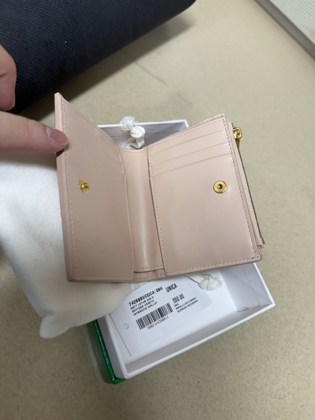 Bottega Veneta Intreccio Wallet Pink，Lutos Gold thumbnail 5