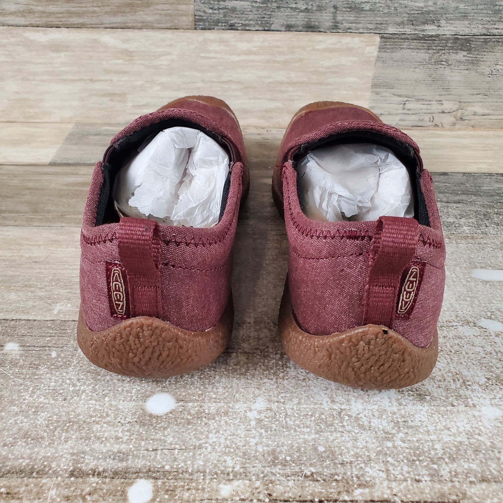 Scarpe da donna Keen Howser taglia 7 Andorra marrone tela comode punta tonda slip on