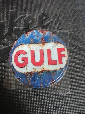 #ad Gulf Oil Gas Sign 8quot; Round Metal Garage Bar Man Cave Wall Art Retro Look $11.04