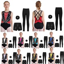 Kids Girls Dancewear Dance Outfit And Hairband Set 4Pcs Crisscross Back Ballet