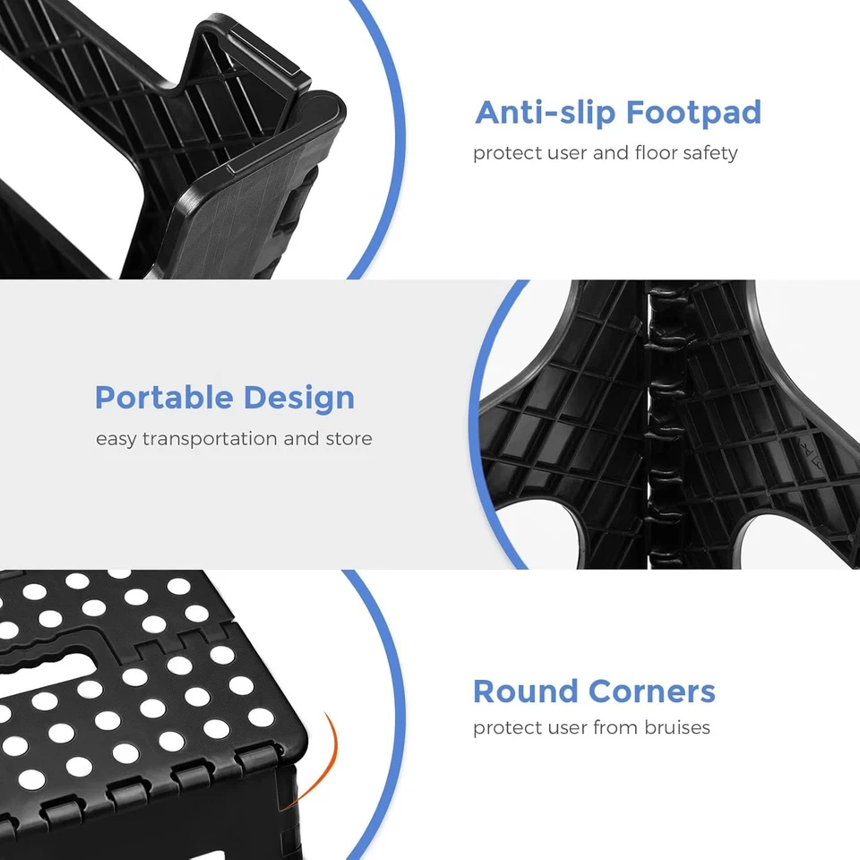 1-2PC Folding Step Stool Plastic Foldable Stools Non-Slip Portable 9" 11" 13" - Image 4 of 4
