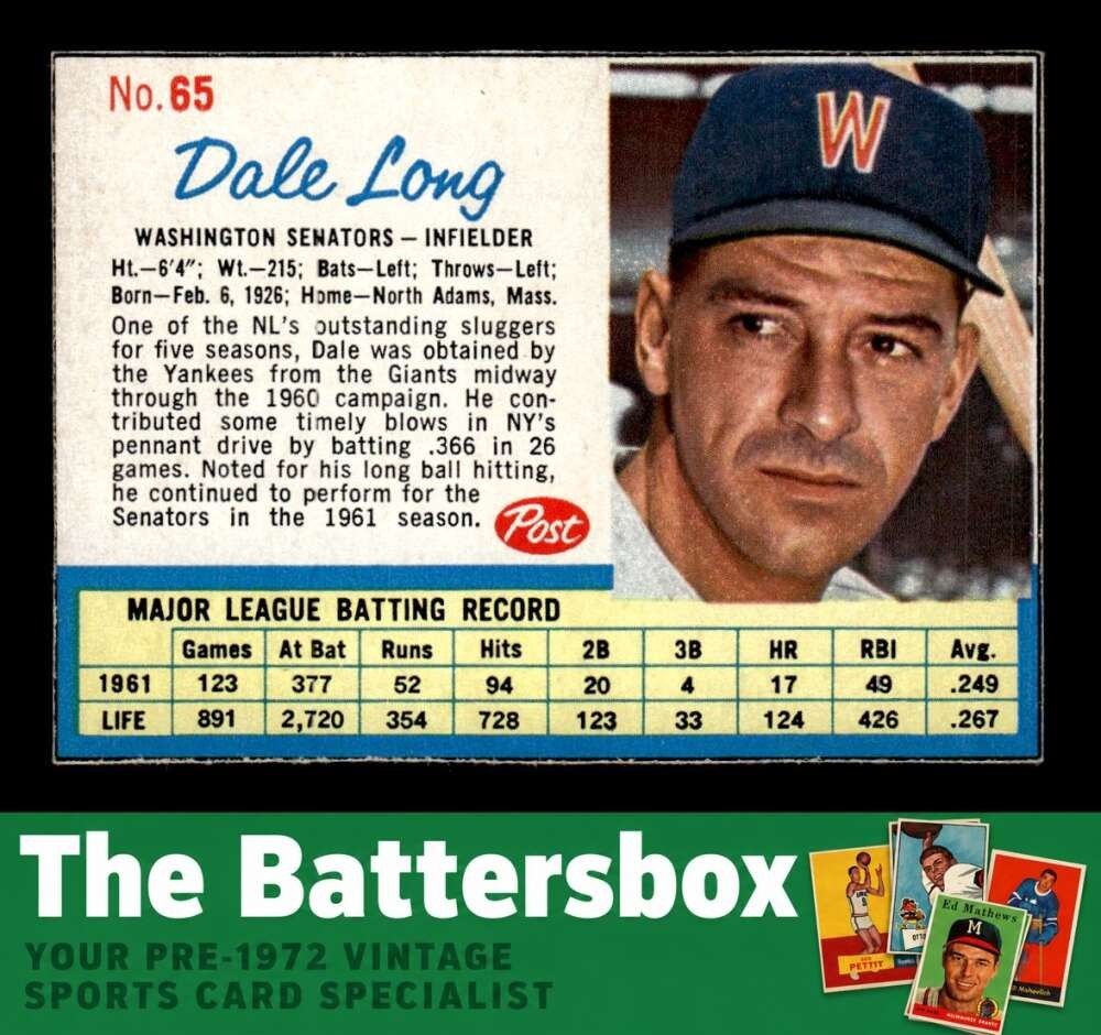 1962 Post #65 Dale Long   NM/NM+ X3830886