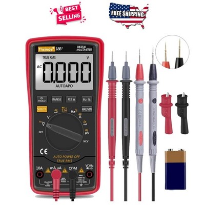 Digital Multimeter TRMS 6000 Counts Auto Ranging AC DC Voltage Tester Red LCD