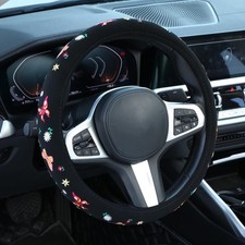 Housse de volant noire mignonne brodée papillon marguerite, antidérapante automatique