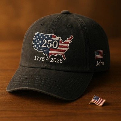 USA Map Hat 250th Anniversary 1776 2026 Patriotic Embroidered Cap