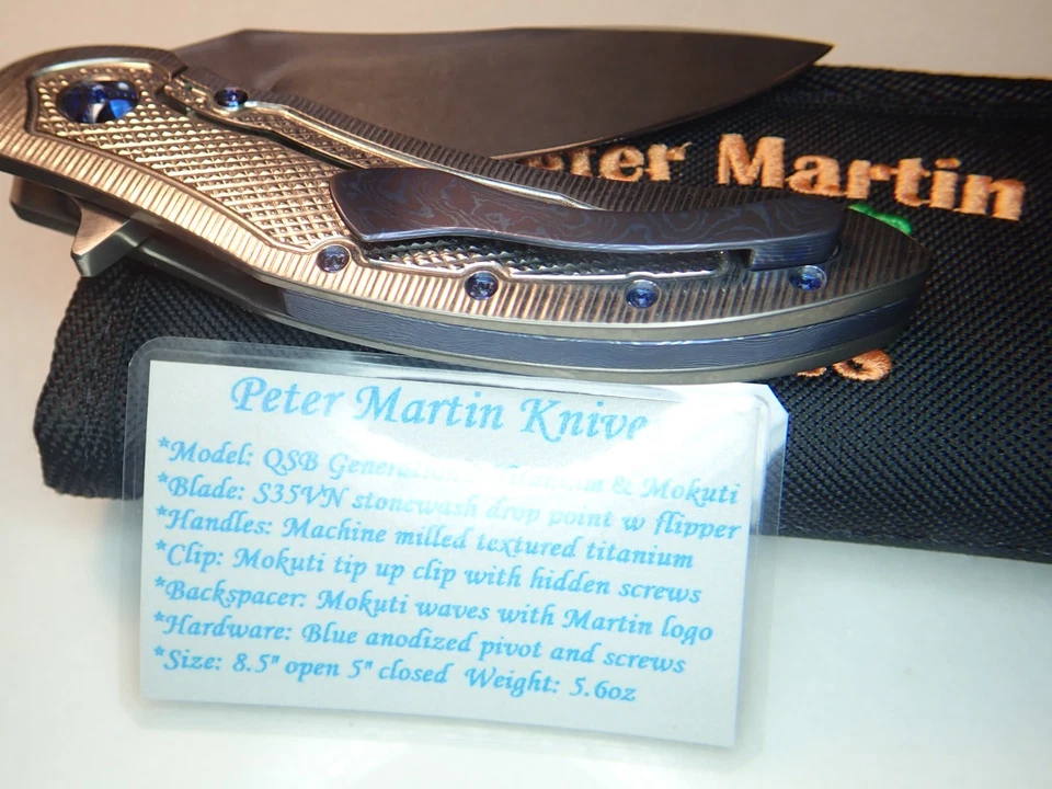 Peter Martin QSV Generation III  MoKuti Blue MIlled Textured Titanium Knife - Image 3 of 4