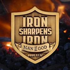 Iron Sharpens Iron Challenge Coin | Proverbs 27:17 | Man of God Shield Gift