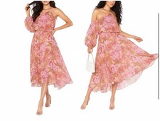 Show Me Your MuMu Garden Floral Pink One Shoulder Event Midi Dress