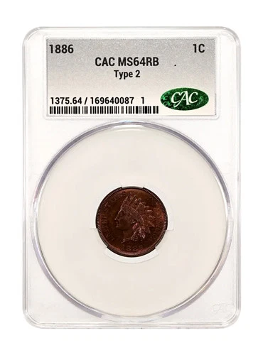 1886 Indian Cent CACG MS 64 RB CAC Type 2