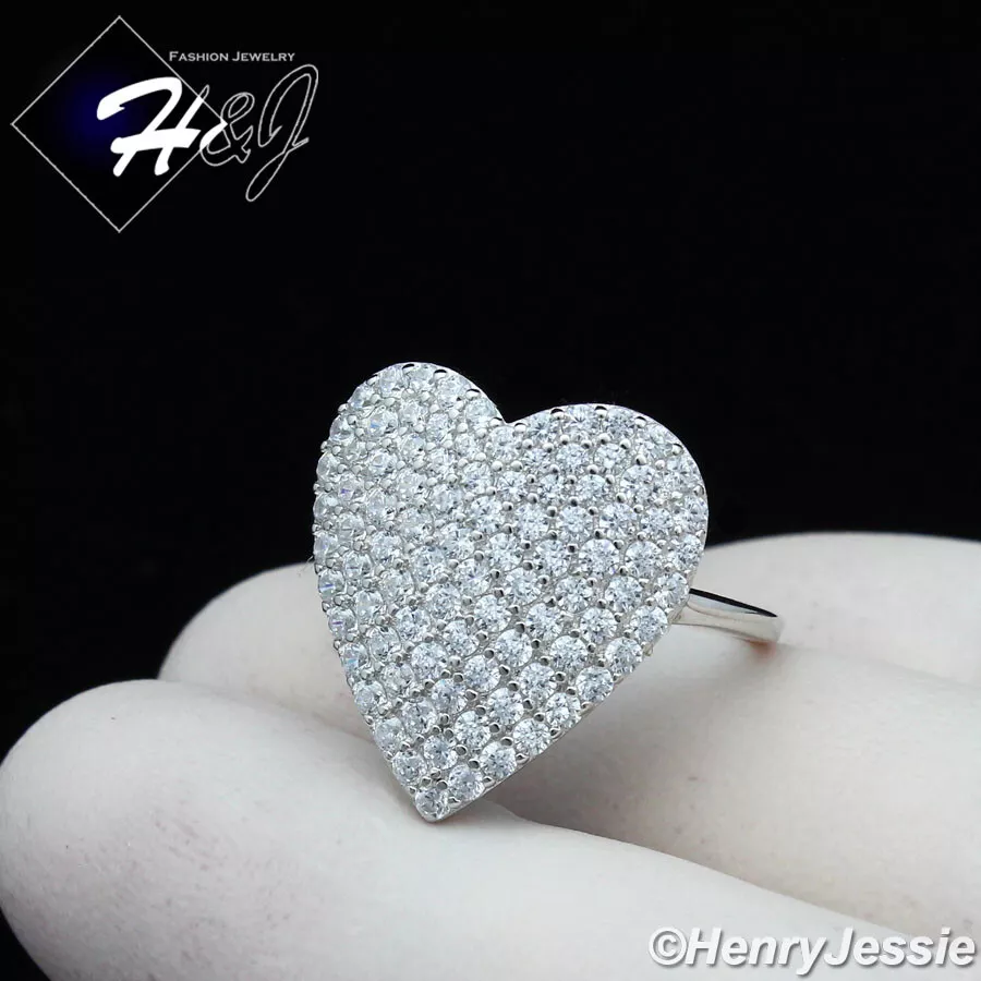 WOMEN 925 STERLING SILVER BLING CUBIC ZIRCONIA HEART SHAPE ENGAGEMENT RING*SR167