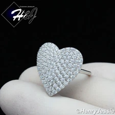 WOMEN SOLID 925 STERLING SILVER ICY BLING CZ HEART SHAPE ENGAGEMENT RING*SR167