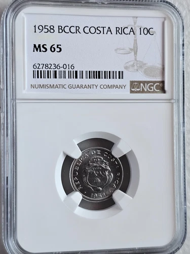 Costa Rica 10 Centimos 1958 BCCR NGC MS 65