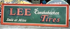 Vintage LEE Tires of Conshohocken Sign w/ Wood Frame - Smile at Miles - RARE !!