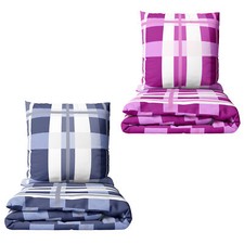 Bettwäsche Baumwolle 135x200 Set Biber Blau Lila Gestreift Winter Flanell warm