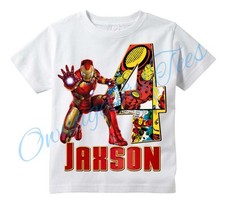 Iron-Man Comic Superhero Custom T-shirt PERSONALIZE tshirt ADD NAME/AGE Iron man