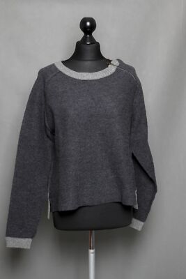 Campus Damen Pulli Pullover M grau dunkelgrau leicht Rundhals Schurwolle B986