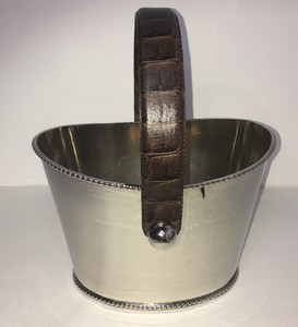 Pottery Barn Ice Bucket Wine Silver Champagne Chiller Leather