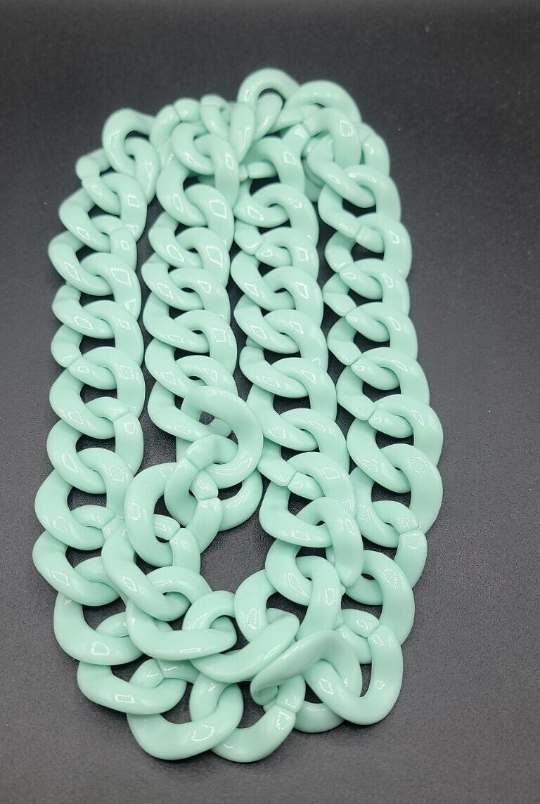 Vintage Chunky Chain Link Necklace Mint Green 80s… - image 9