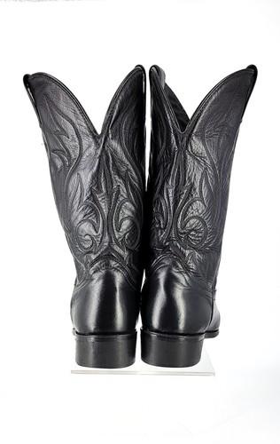 Laredo Vtg. Men's 12D Black Top-Stitched Mid-Calf Leather Western Boots Made USA - Picture 4 of 11