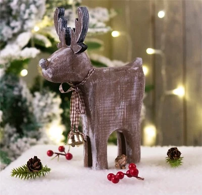 ST HELENS HOME & GARDEN Wooden Reindeer Christmas Decoration Ornament Display Festive Rustic Xmas