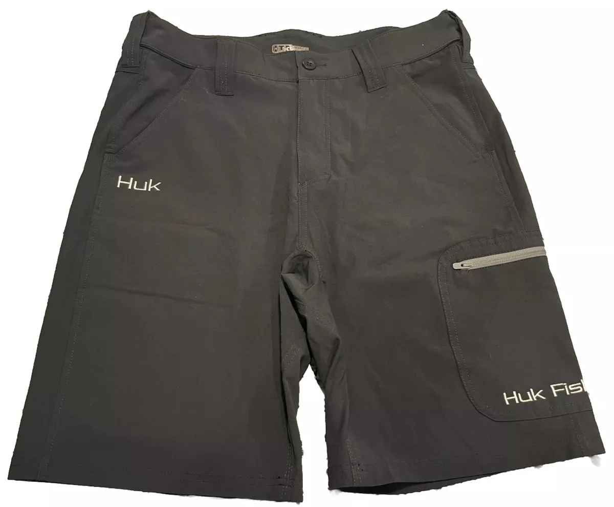 Huk Fishing Shorts Adult Medium Black Cargo Zip Pockets Stretch Outdoor Mens