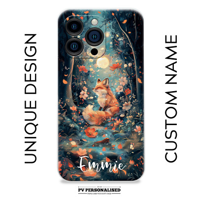 Personalisierte Handyhülle mit individuellem Namen süßer Fuchs Silikon Cover für iPhone & Samsung