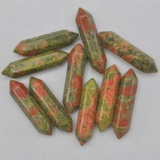 50pcs Natural Unakite Stone Hexagonal Pointed Pendant Beads Healing No Hole