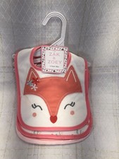 Zak  Zoey 3pk Baby Girl Infant Feeding Saliva Bib Bibs Pink Fox Free Spirit