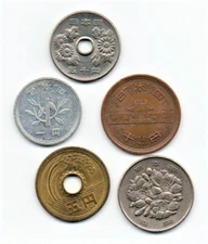Japan Mixed Yen Coins Set Of 5 As Pictured 