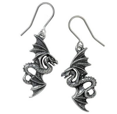 Alchemy Gothic Flight of Airus Dragon Dropper Earrings Fine English Pewter E442