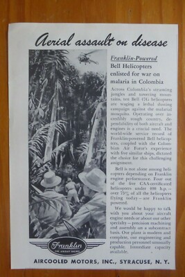 6/1954 PUB FRANKLIN FLUGZEUG MOTOR LUFTGEKÜHLTE MOTORS BELL 47 MALARIA KOLUMBIEN ANZEIGE