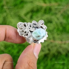Wedding Gift For Her 925 Silver Natural Larimar Multi Stone Adjustable Ring
