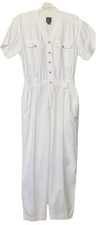 Vintage  80  s Lizsport Short Sleeve Jumpsuit With Elastic Waist White Size L