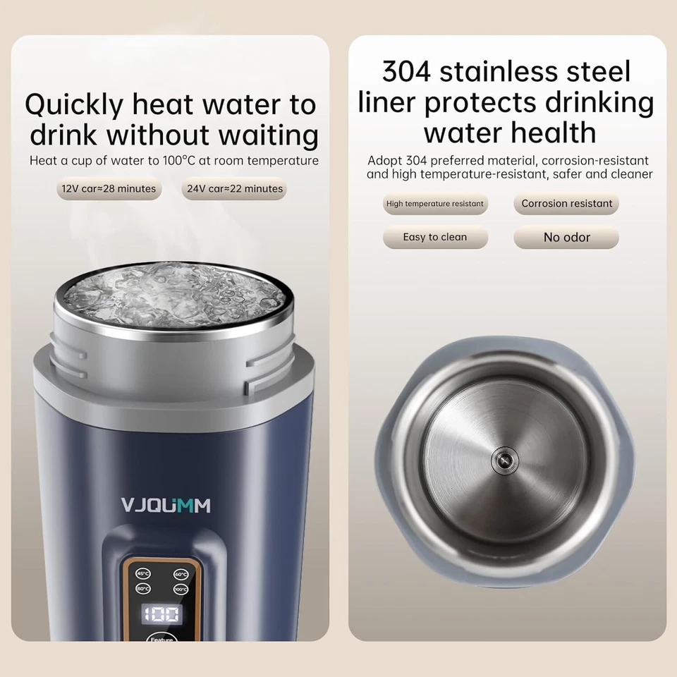 Chaleira elétrica portátil 24V carro caldeira 12 oz aço inoxidável aquecimento copo de viagem - Imagem 3 de 4