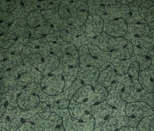 2/3+ Yd Vintage Cranston Dark Green w/Swirling Vines Cotton Fabric 25" X 44"