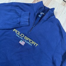 Vintage Polo Sport Ralph Lauren Quarter Zip Fleece Sweatshirt Mens XL USA Flag