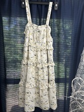 ANDTHEWHY S Maxi Sundress Floral Ruffle Tiered Ivory Yellow Gray Polyester