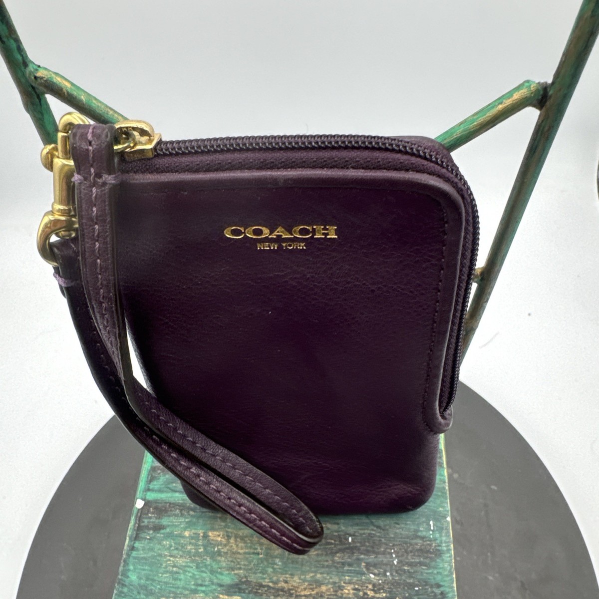 Coach Wristlet Pouch Wallet Womens One Size Purple Leather Card