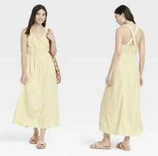 Butter Yellow Universal Thread Linen Blend Maxi Dress Medium