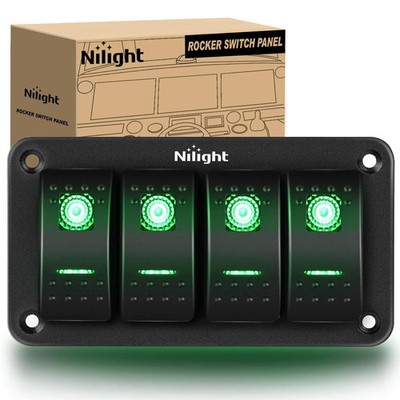 Nilight 4 Gang Rocker Switch Panel 5Pin On Off Toggle Aluminum Holder 12V 24V Da