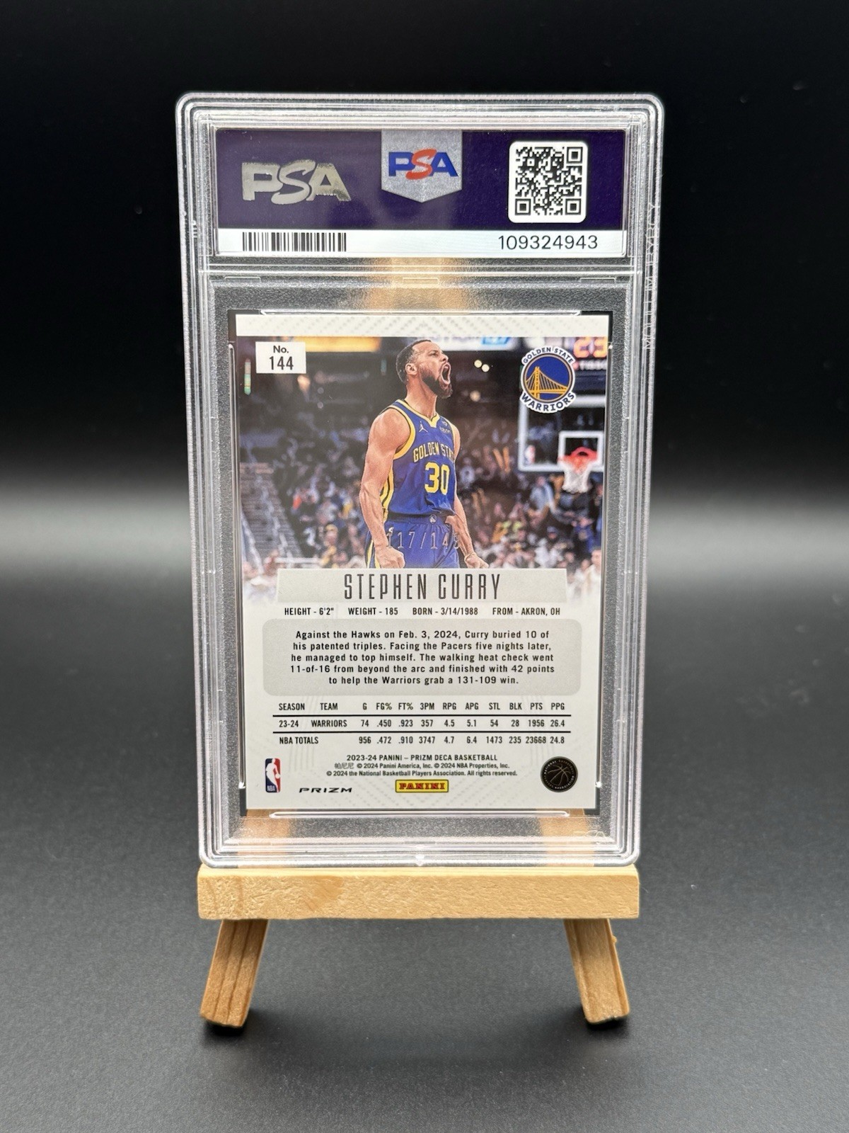 2023-24 Panini Prizm Deca Stephen Curry Blue #/149 Warriors PSA 9 view 2