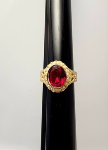 Vintage Ring Ruby Garnet Pearl Gold Inspired Cocktail Costume Fashion Jewelry 8