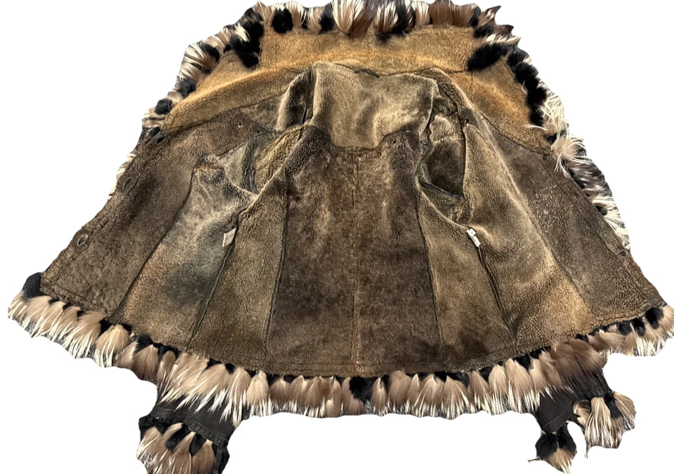 Italy Venezia Black real sheepskin shearling jacket real Fur Trim L/XL - Image 3 of 4