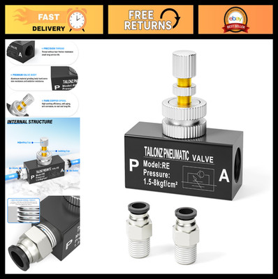 1/4'' NPT Air Flow Control Valve - Push-to-Connect Fitting, In-Line Speed Control
