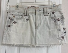 Vintage Y2K Abercrombie Fitch Micro Mini Denim Light Blue Embroidered Skirt 2