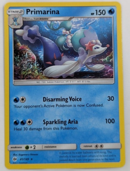 Pokémon TCG Primarina Sun & Moon Base Set 41/149 Regular Rare NM