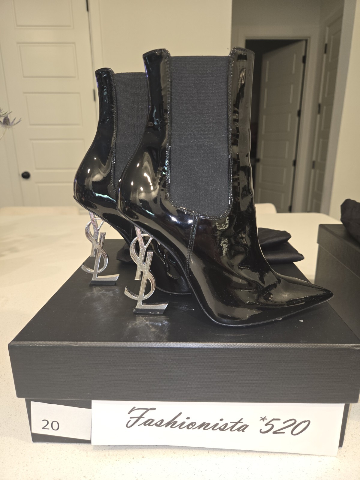 Scarpe stivali YSL Saint Laurent nero vernice Opyum EU 35 US 5 $1495